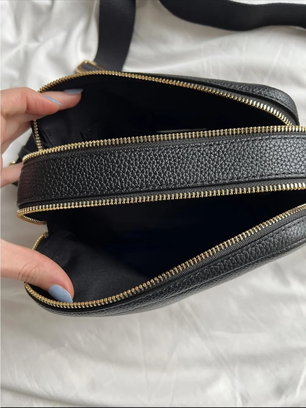 Michael Kors Black Leather Bryant Double Zip Chain Crossbody with Gold - New